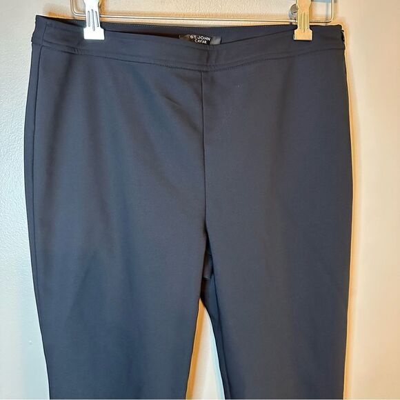 ST JOHN Alexa Milano Knit Slim Leg Ankle Slit Pants Sz 6 Caviar Black - Picture 4 of 11